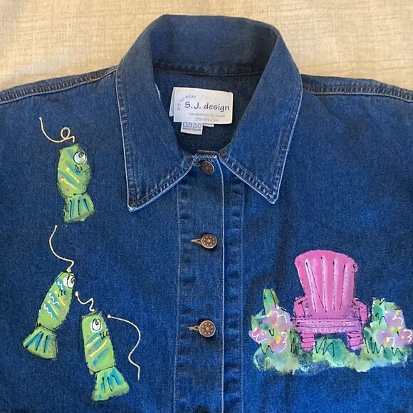 Casey Coleman NWOT Hand Painted Denim Barn Jacket in Dark Wash. Size S/M. - Picture 3 of 10